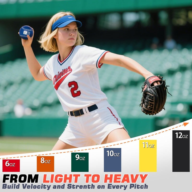 Retrora Set of 6 Weighted Softball - Training Softballs Weighted Balls for Softball with Drawstring Bag - 6oz to 12oz, 12 Inch - Help Increase Pitch Velocity - Great for All Ages & Skill Levels - Image 3